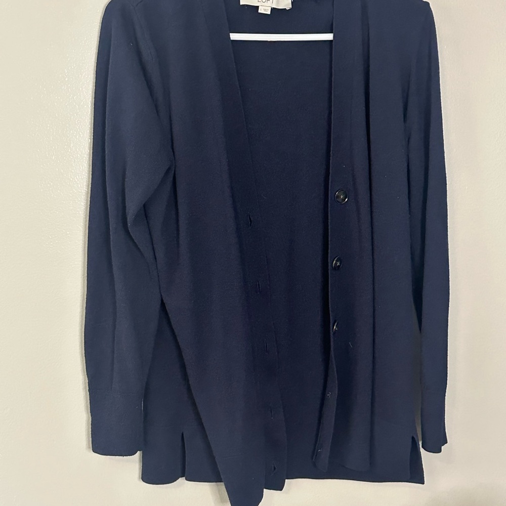 LOFT Blue Cardigan Sweater Soft Knit Open Front